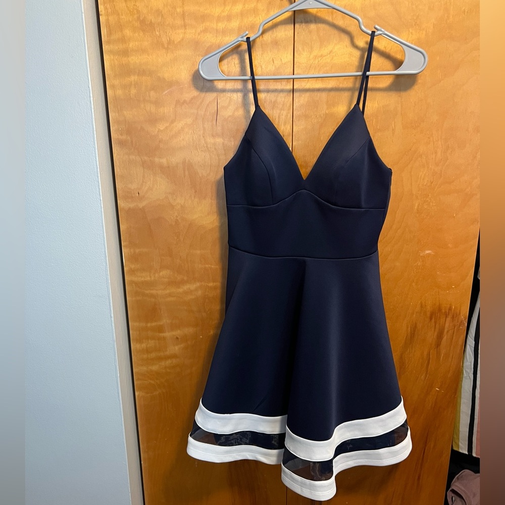 Navy and white fit and flare dress